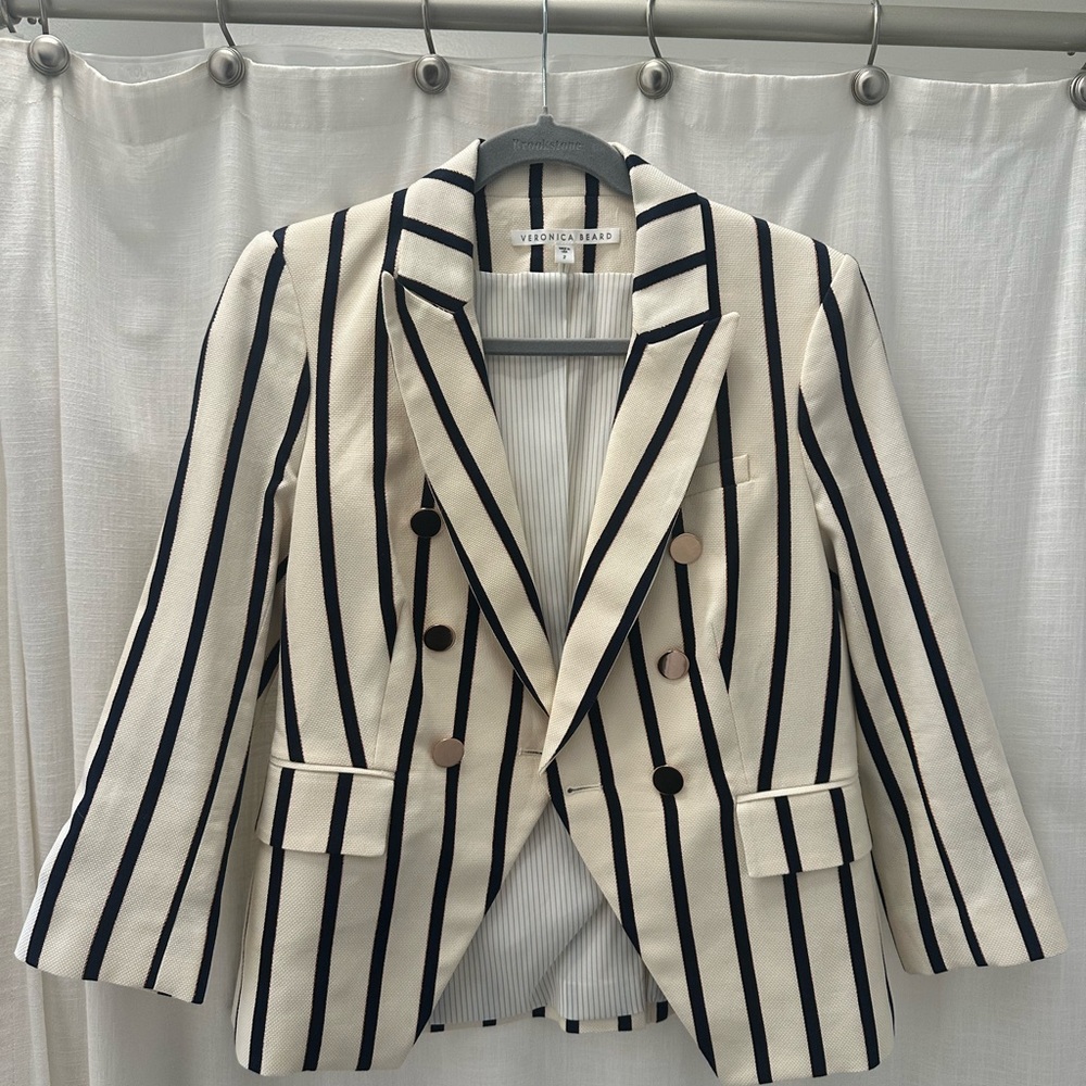 Veronica Beard Navy and Cream Striped Blazer